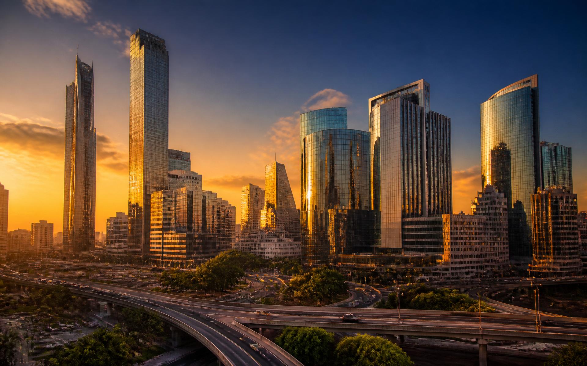 Modern African city skyline at golden hour